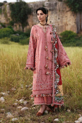 HUSSAIN REHAR-3PC DHANAK EMBROIDERED SHIRT WITH WOOL PRINT SHAWL AND EMB TROUSER -ADR-5160