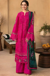 JADE-3PC DHANAK CHIKANKAARI EMBROIDERED SHIRT WITH WOOL PRINTED SHAWL AND TROUSER -ADR-5134