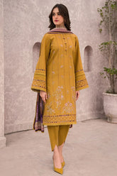 JAZMIN-3PC DHANAK EMBROIDERED SHIRT WITH COUTRAI WOOL PRINTED SHAWL & TROUSER-ADR-4028