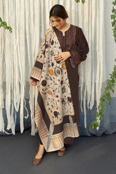 URGE-3PC DHANAK EMBROIDERED SHIRT WITH COURTRAI PRINTED SHAWL AND EMB TROUSER-ADR-4199
