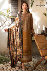 ASIM JOFA-3PC DHANAK EMBROIDERED SHIRT WITH COURTRAI PRINTED SHAWL & TROUSR-ADR-4135