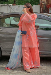 RANG RASIYA-3PC LAWN EMBROIDERED SHIRT WITH CHIFFON PRINTED DUPATTA & EMB TROUSER-ADR-4539