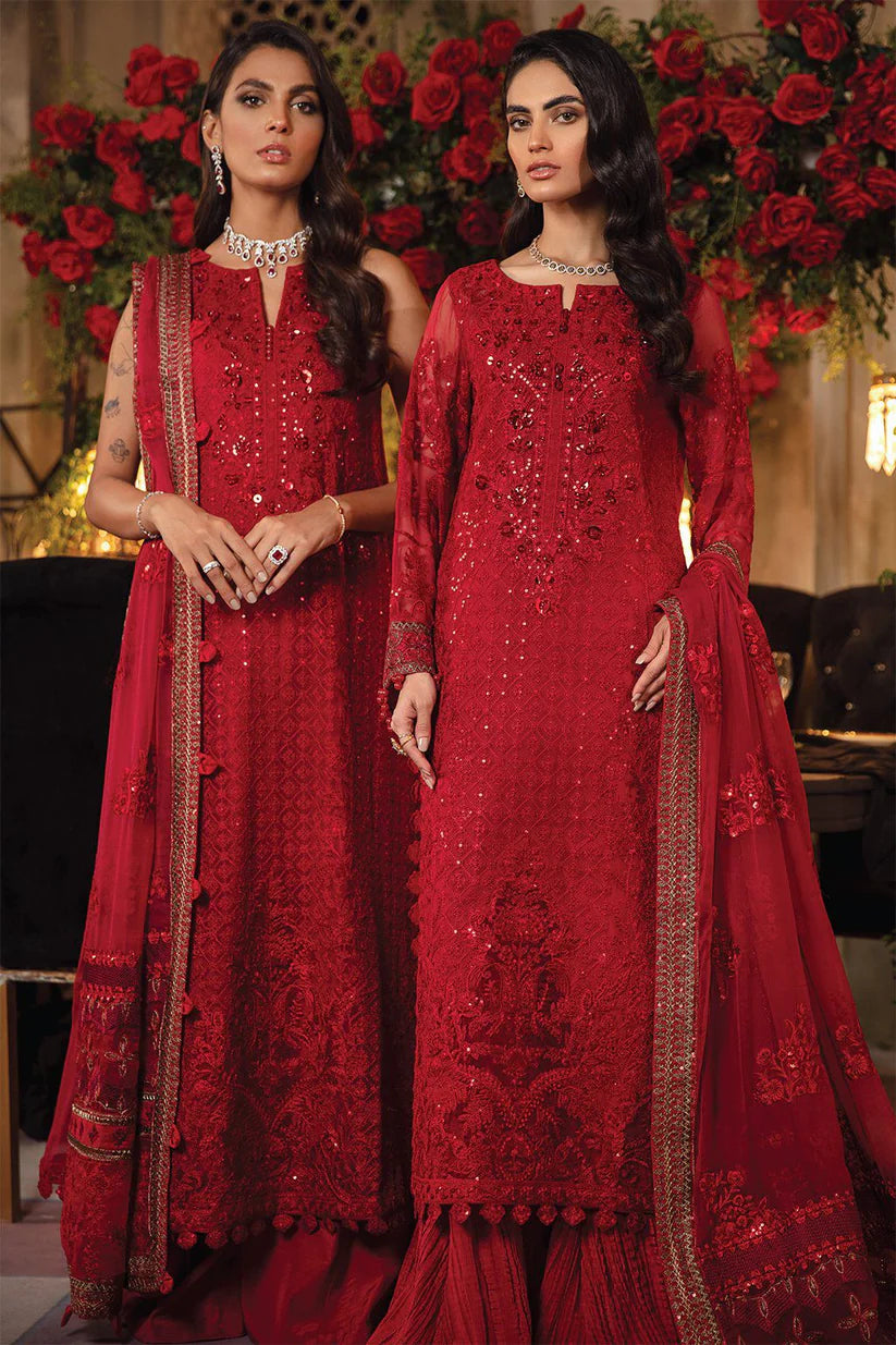 BAROUQE 3PC HEAVY EMBROIDERED HANDMADE WORK WITH HEAVY EMBROIDERED DUPATTA -ADR-3413-RED