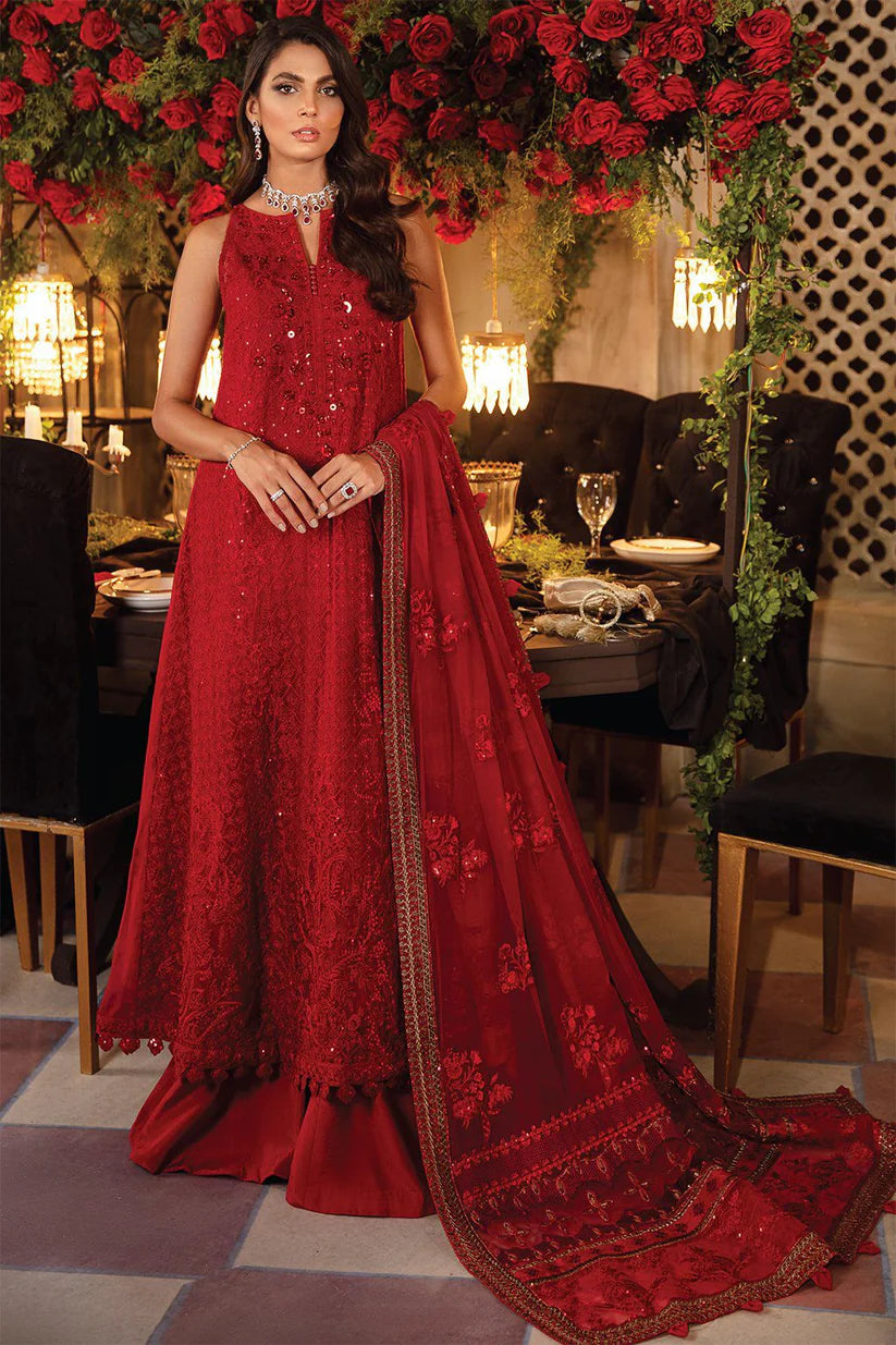 BAROUQE 3PC HEAVY EMBROIDERED HANDMADE WORK WITH HEAVY EMBROIDERED DUPATTA -ADR-3413-RED