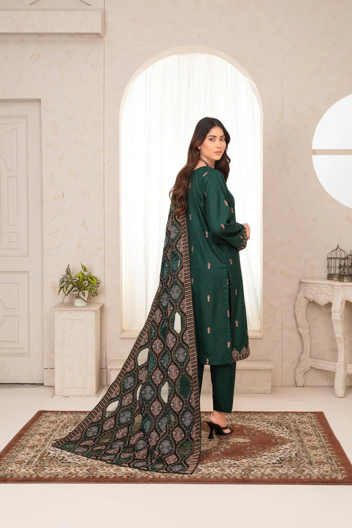 ADORE 3PC DHANAK EMBROIDERED SHIRT WITH HEAVY CUTWORK EMBROIDERED DHANAK SHAWL AND TROUSER-ADR -004