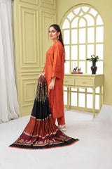 ADR-3PC KHADAR CUTWORK EMBROIDERED SHIRT WITH KASHMIRI JACQUARD WOOL SHAWL-ADR-1504