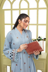 ADR-3PC DHANAK EMBROIDERED SHIRT WITH HEAVY CUTWORK EMBROIDERED DHANAK SHAWL AND TROUSER-ADR -1506
