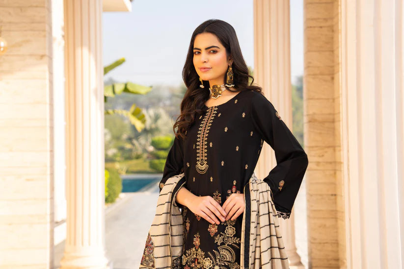 ADORE -3PC DHANAK EMBROIDERED SHIRT WITH HEAVY CUTWORK EMBROIDERED JACQUARD WOOL SHAWL -1521