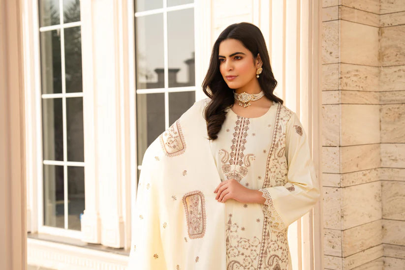 ADORE-3PC DHANAK EMBROIDERED SHIRT WITH DHANAK HEAVY CUTWORK EMBROIDERED SHAWL -1523
