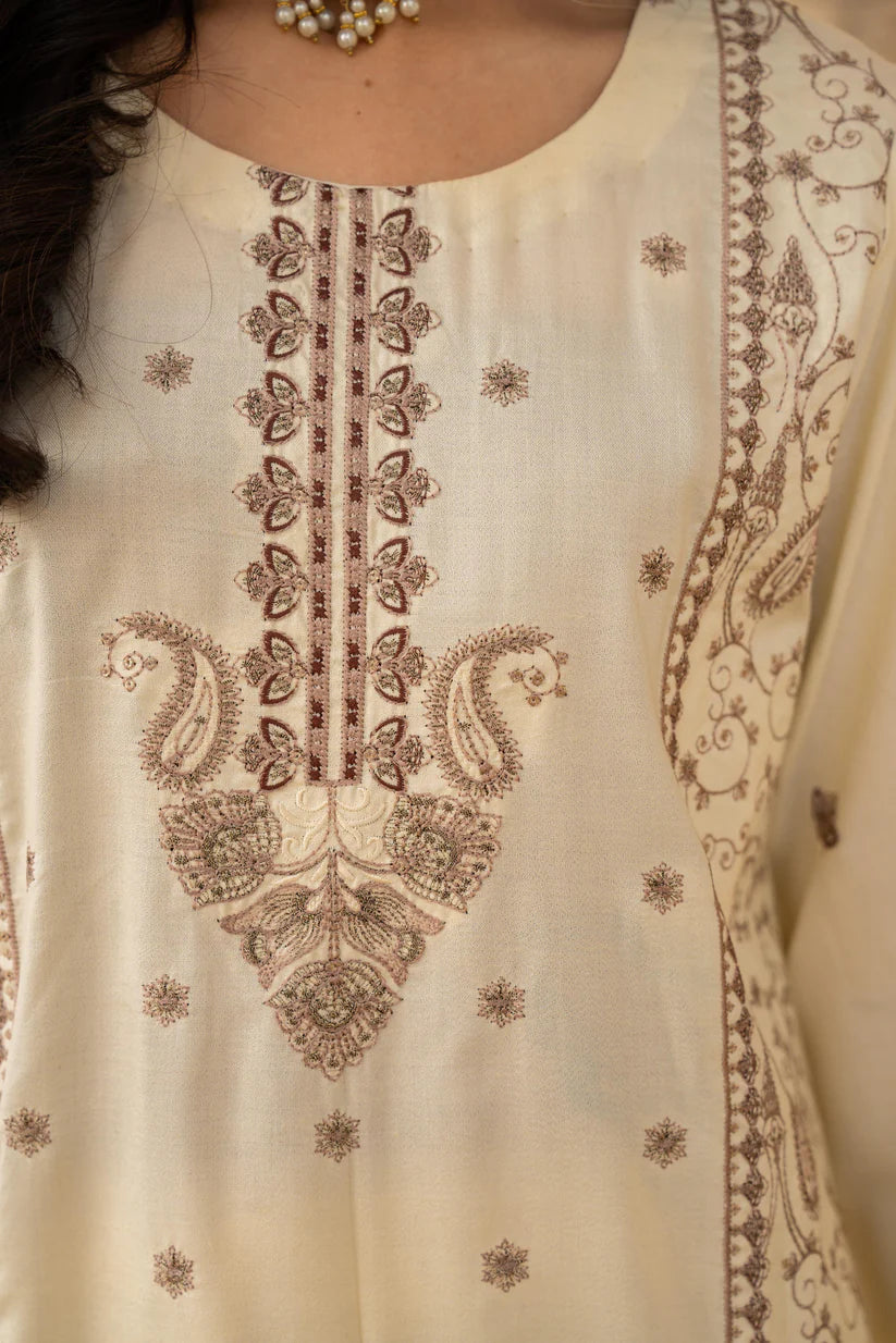 ADORE-3PC DHANAK EMBROIDERED SHIRT WITH DHANAK HEAVY CUTWORK EMBROIDERED SHAWL -1523