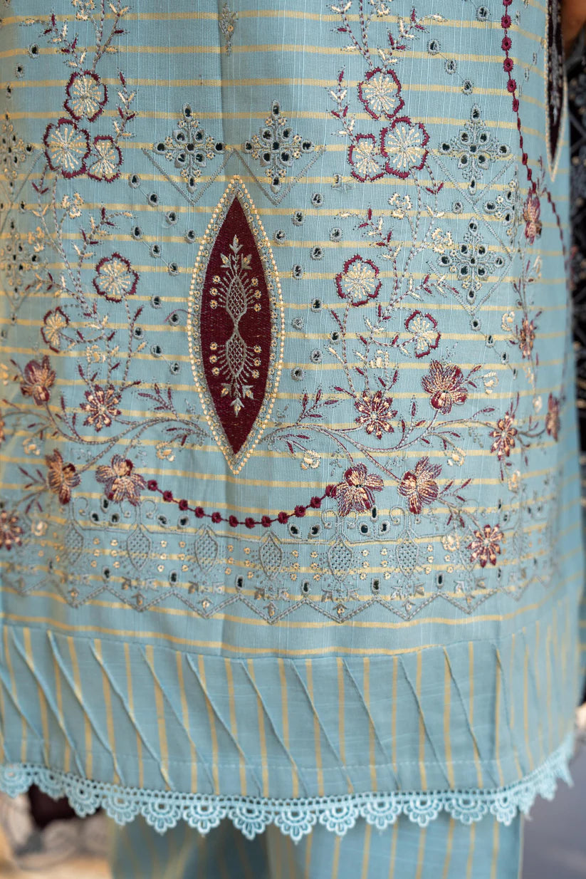 ADORE-3PC KHADDAR EMBROIDERED SHIRT WITH VELVET EMBROIDERED READY TO WEAR SHAWL-1522