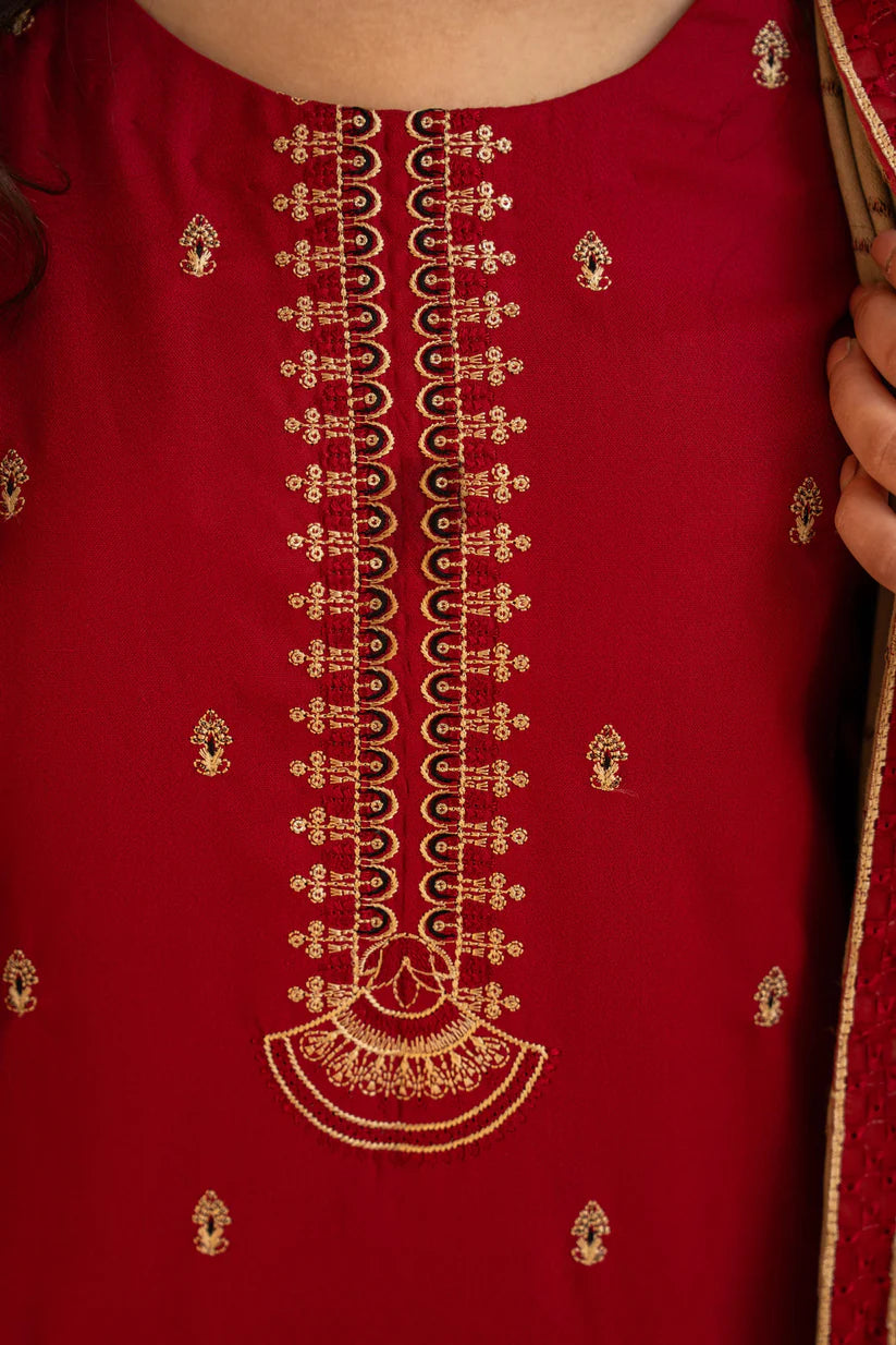 ADORE-3PC DHANAK CUTWORK EMBROIDERED SHIRT WITH HEAVY CUTWORK EMBROIDERED JACQUARD WOOL SHAWL -1524