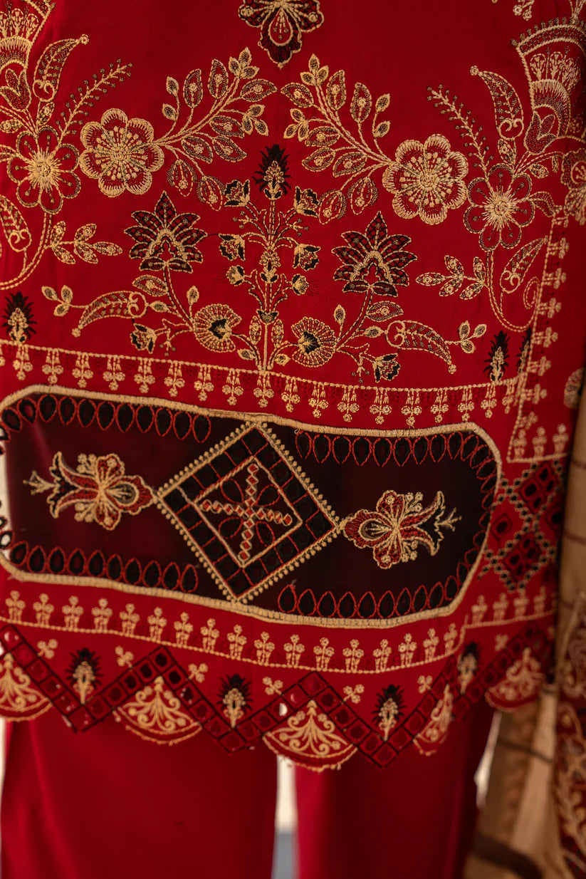 ADORE-3PC DHANAK CUTWORK EMBROIDERED SHIRT WITH HEAVY CUTWORK EMBROIDERED JACQUARD WOOL SHAWL -1524