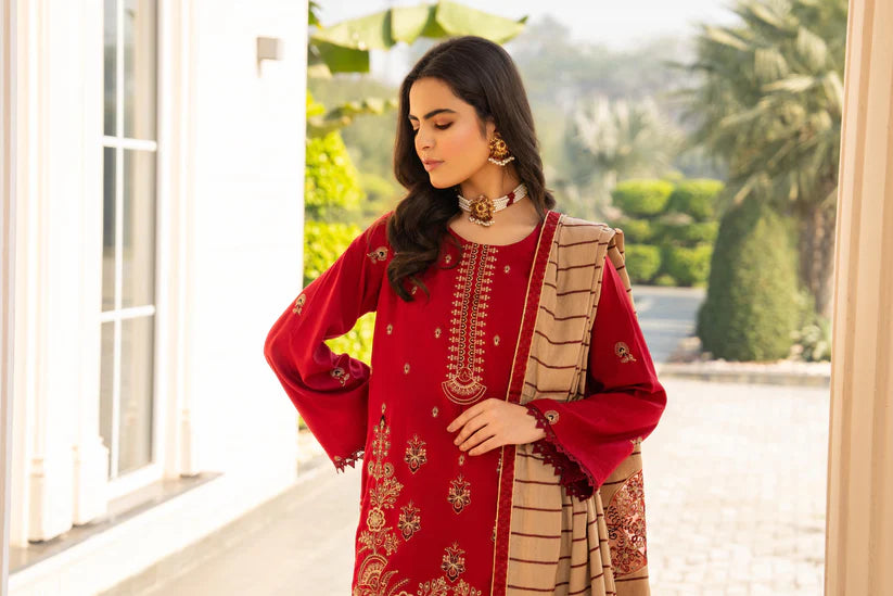 ADORE-3PC DHANAK CUTWORK EMBROIDERED SHIRT WITH HEAVY CUTWORK EMBROIDERED JACQUARD WOOL SHAWL -1524