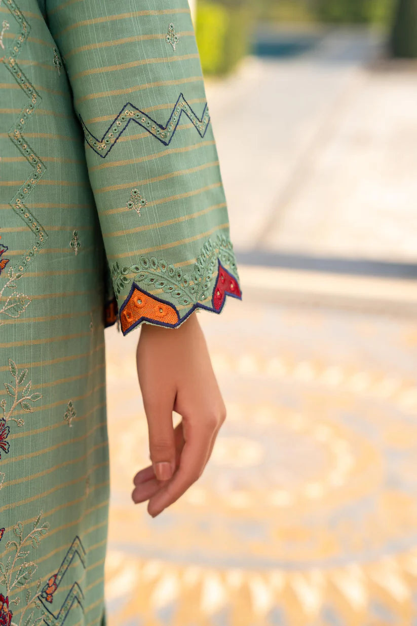 ADORE-3PC KHADDAR EMBROIDERED SHIRT WITH VELVET EMBROIDERED READY TO WEAR SHAWL-1525