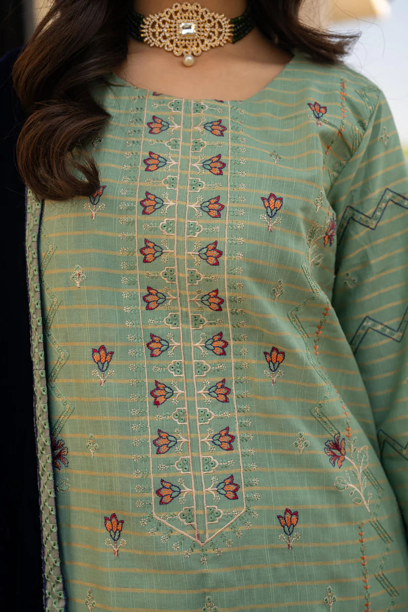 ADORE-3PC KHADDAR EMBROIDERED SHIRT WITH VELVET EMBROIDERED READY TO WEAR SHAWL-1525