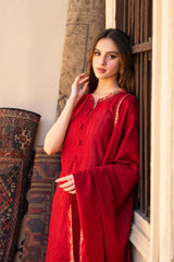 MIRAKHI-3PC LAWN CHIKENKARI EMBROIDERED SHIRT WITH LAWN JAQUARD PRINT DUPATTA -ADR-5400