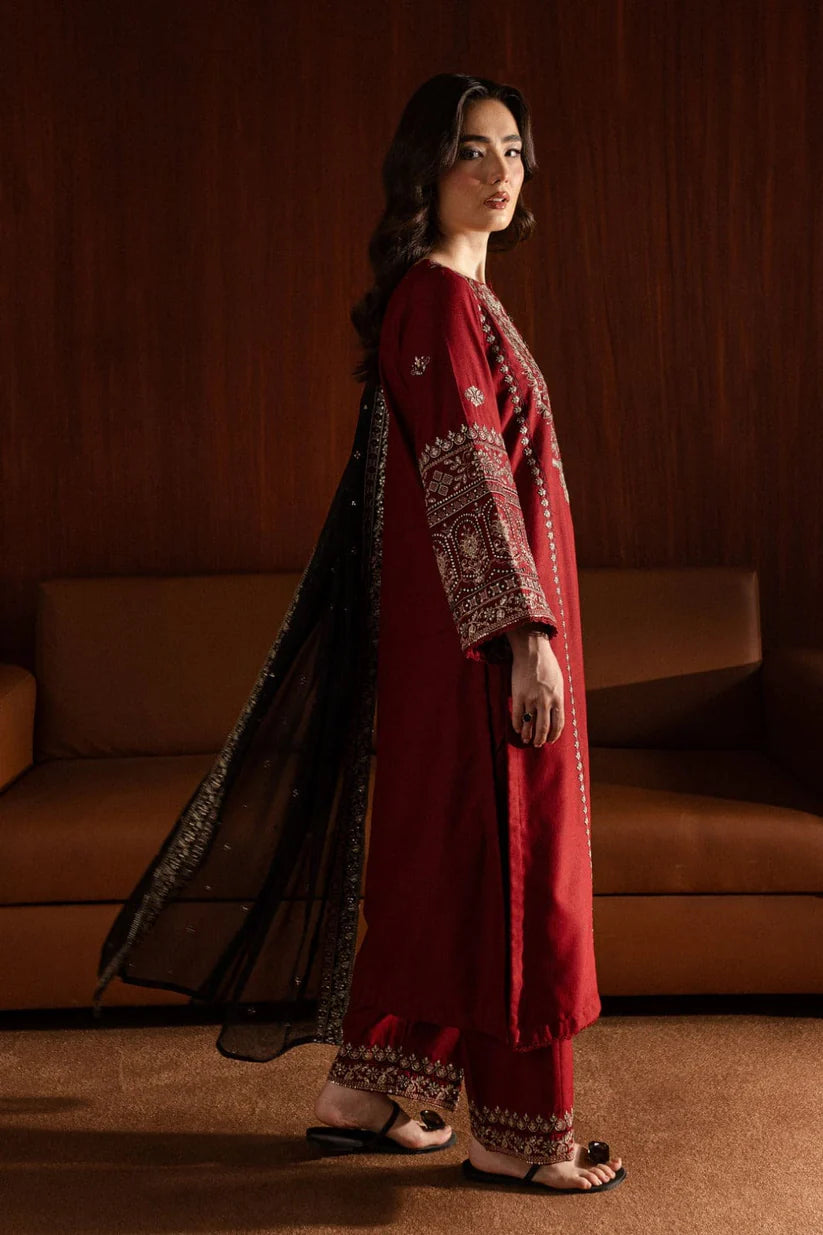 BATIK-3PC DHANAK EMBROIDERED SHIRT WITH CHIFFON EMBROIDERED DUPATTA AND EMB TROUSER-ADR-4041