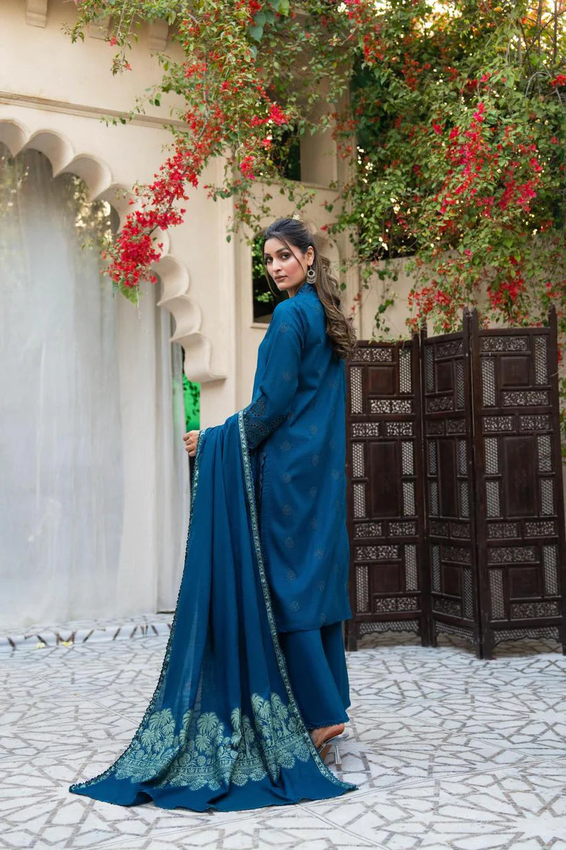 MIRAKHI-3PC LAWN CHIKENKARI EMBROIDERED SHIRT WITH LAWN JACQUARD PRINT DUPATTA-ADR-5600