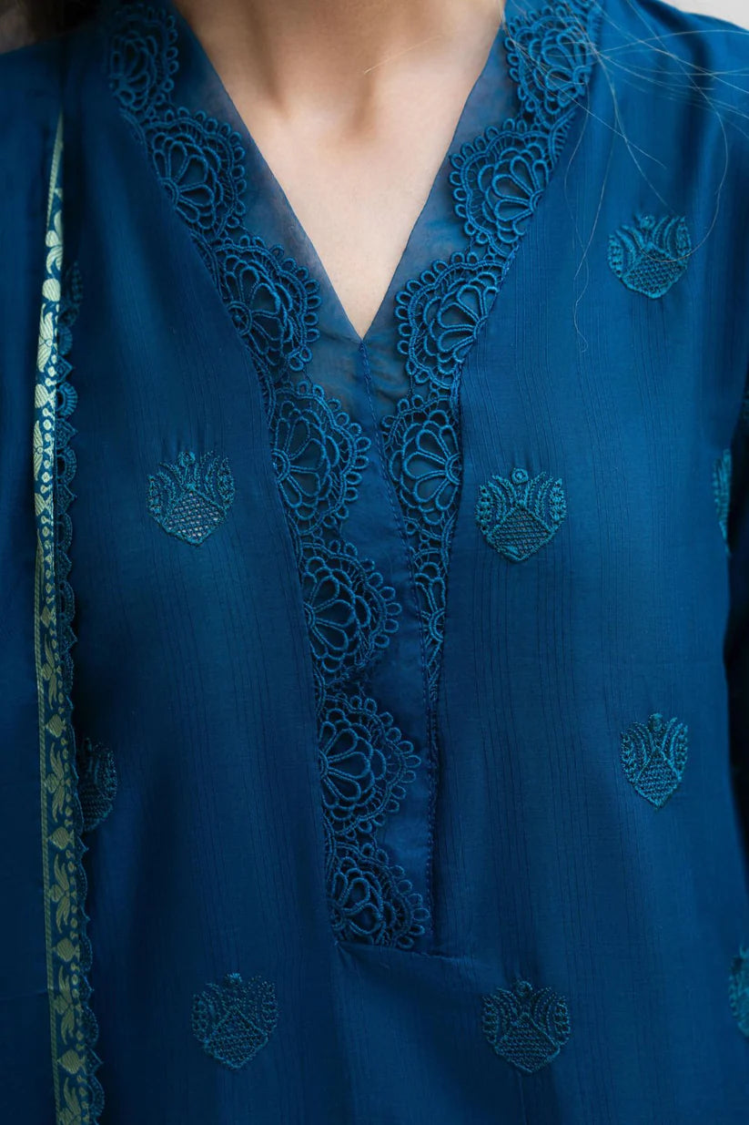 MIRAKHI-3PC LAWN CHIKENKARI EMBROIDERED SHIRT WITH LAWN JACQUARD PRINT DUPATTA-ADR-5600