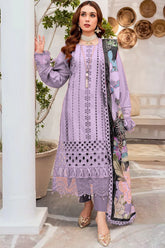 MARIA B-3PC CHIKENKAARI LAWN EMBROIDERED SHIRT WITH MONARK PRINT DUPATTA AND TROUSER-ADR-4054 (Z)