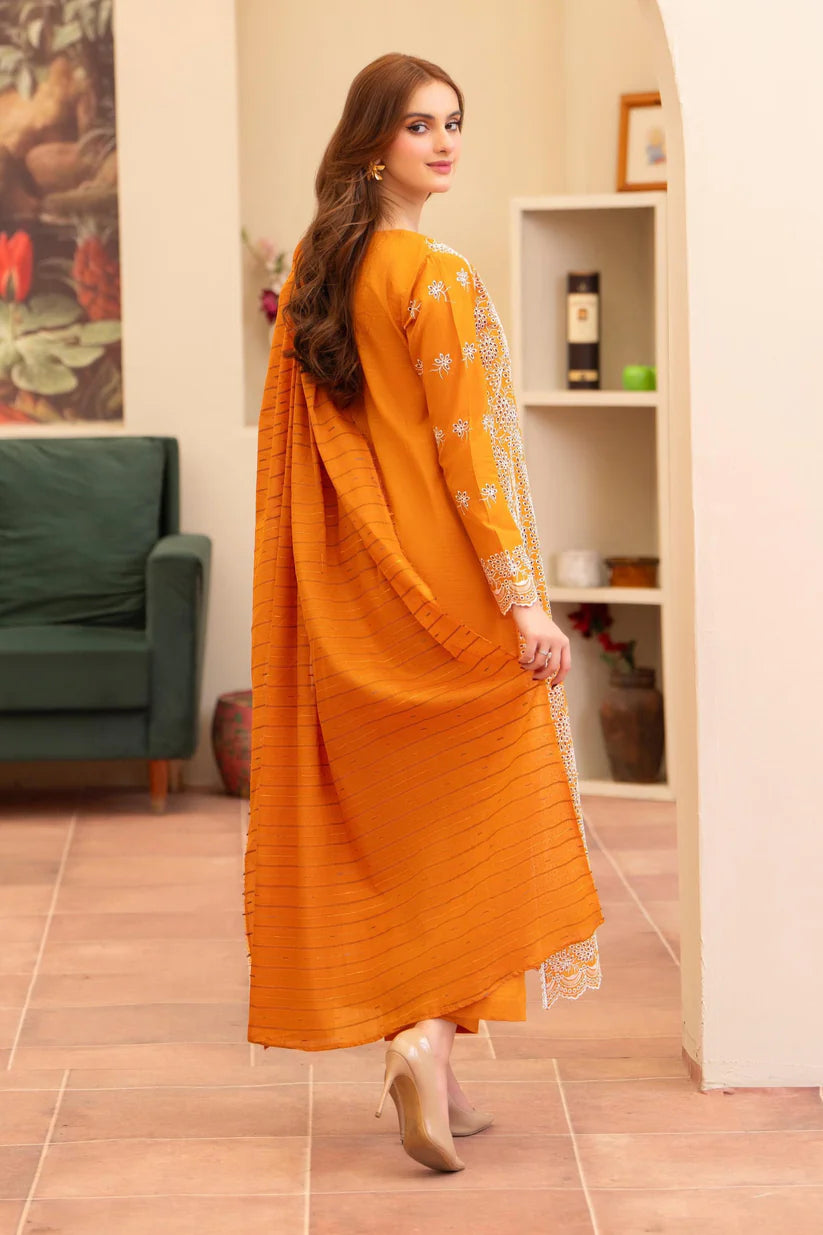 MIRAKHI - 3PC LAWN CHIKENKAARI EMBROIDERED SHIRT WITH LAWN TUBE SLUB DUPATTA AND TROUSER-ADR-