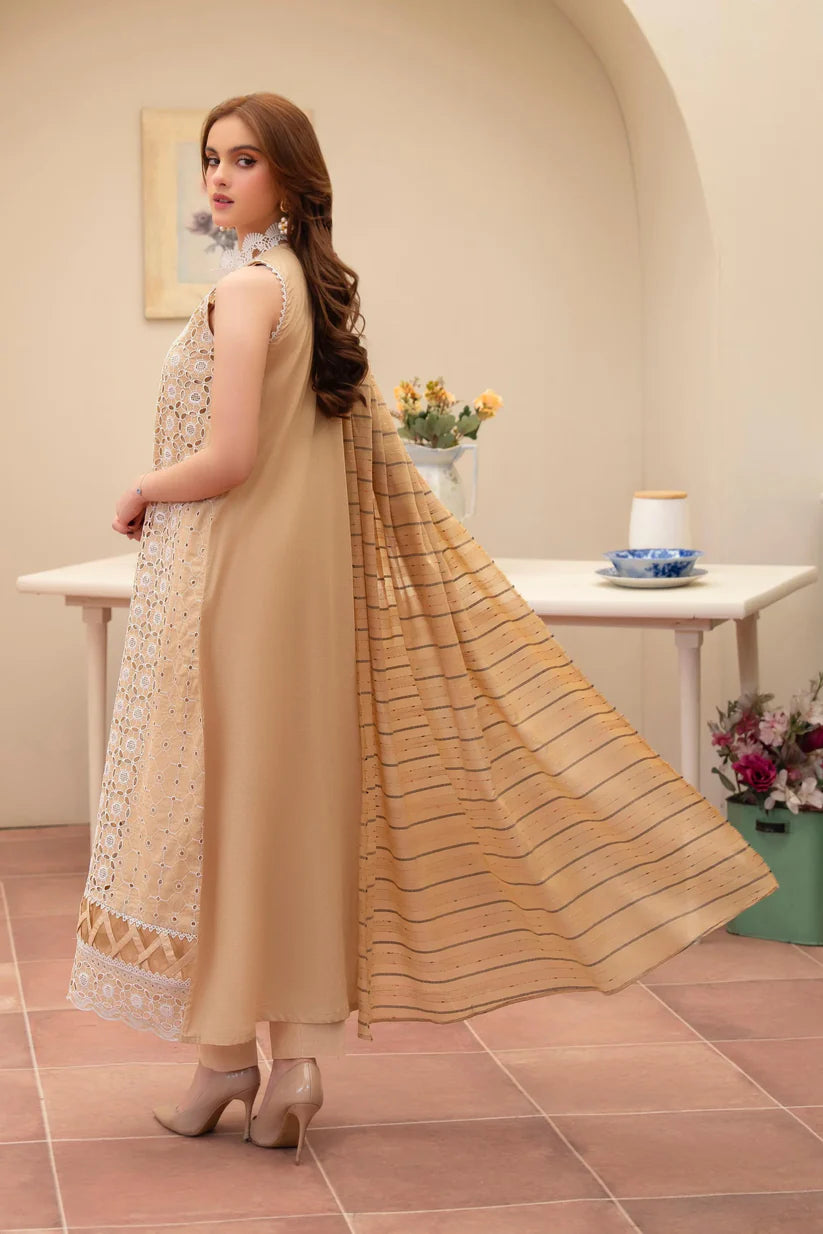 MIRAKHI - 3PC LAWN CHIKENKAARI EMBROIDERED SHIRT WITH LAWN TUBE SLUB DUPATTA AND TROUSER-ADR-
