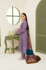 ADR-3PC KHADAR CUTWORK EMBROIDERED SHIRT WITH KASHMIRI JACQUARD WOOL SHAWL-ADR-1513