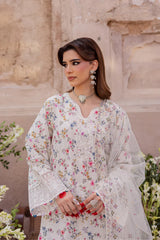 BAROUQE-3PC LAWN SCHIFFLI EMBROIDERED PRINTED SHIRT WITH SILK PRINT DUPATTA AND PRINT TROUSER-ADR-015
