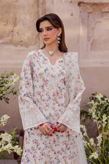 BAROUQE-3PC LAWN SCHIFFLI EMBROIDERED PRINTED SHIRT WITH SILK PRINT DUPATTA AND PRINT TROUSER-ADR-015