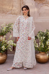 BAROUQE-3PC LAWN SCHIFFLI EMBROIDERED PRINTED SHIRT WITH SILK PRINT DUPATTA AND PRINT TROUSER-ADR-015