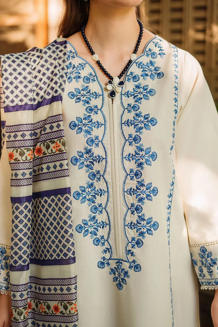 ZIVA - 3PC KHADAR EMBROIDERED SHIRT WITH WOOL PRINTED SHAWL & EMB TROUSER-ADR-3400