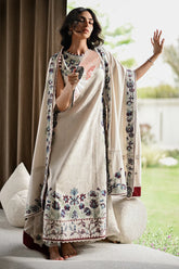 BATIK-3PC KARANDI EMBROIDERED SHIRT WITH KARANDI EMBROIDERED SHAWL AND TROUSER-ADR-4333