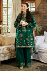 ZARA SHAH JAHAN-3PC DHANAK EMBROIDERED SHIRT WITH COUTRAI PRINTED SHAWL & EMB TROUSER-ADR-4111