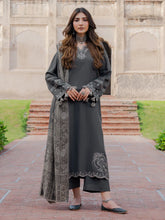 IZEL-3PC DHANAK EMBROIDERED SHIRT WITH COURTRAI PRINTED SHAWL & TROUSER-ADR-4359