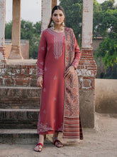 IZEL-3PC DHANAK EMBROIDERED SHIRT WITH COURTRAI PRINTED SHAWL & TROUSER-ADR-4356