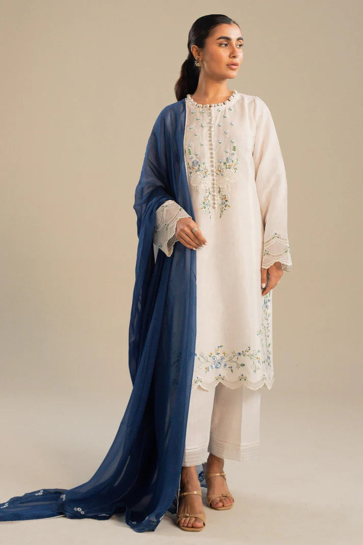 ZAHRA SHAH JAHAN 3PC DHANAK EMBROIDERED SHIRT WITH BAMBER CHIFFON EMBROIDERED DUPATTA AND TROUSER-ADR-4054