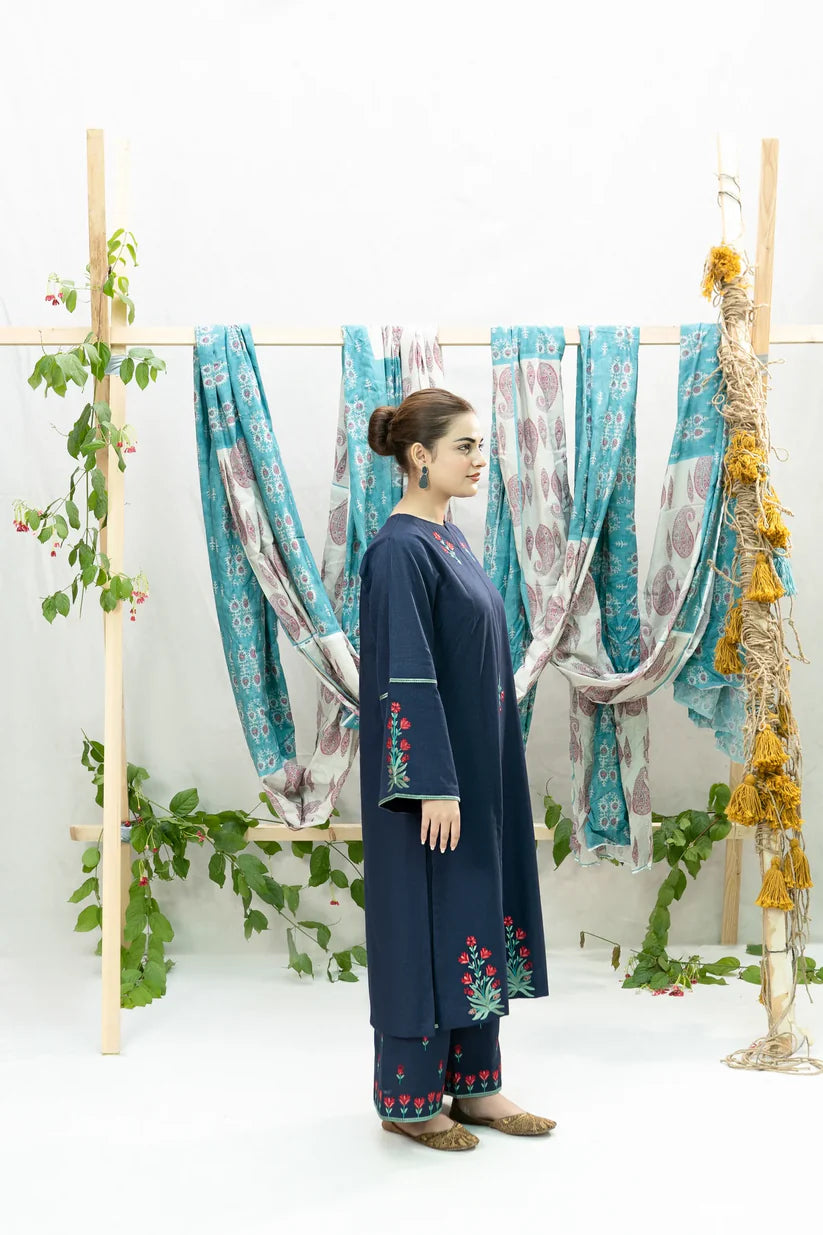 URGE-2PC DHANAK EMBROIDERED SHIRT WITH DHANAK EMBROIDDERED TROUSER-ADR 3397