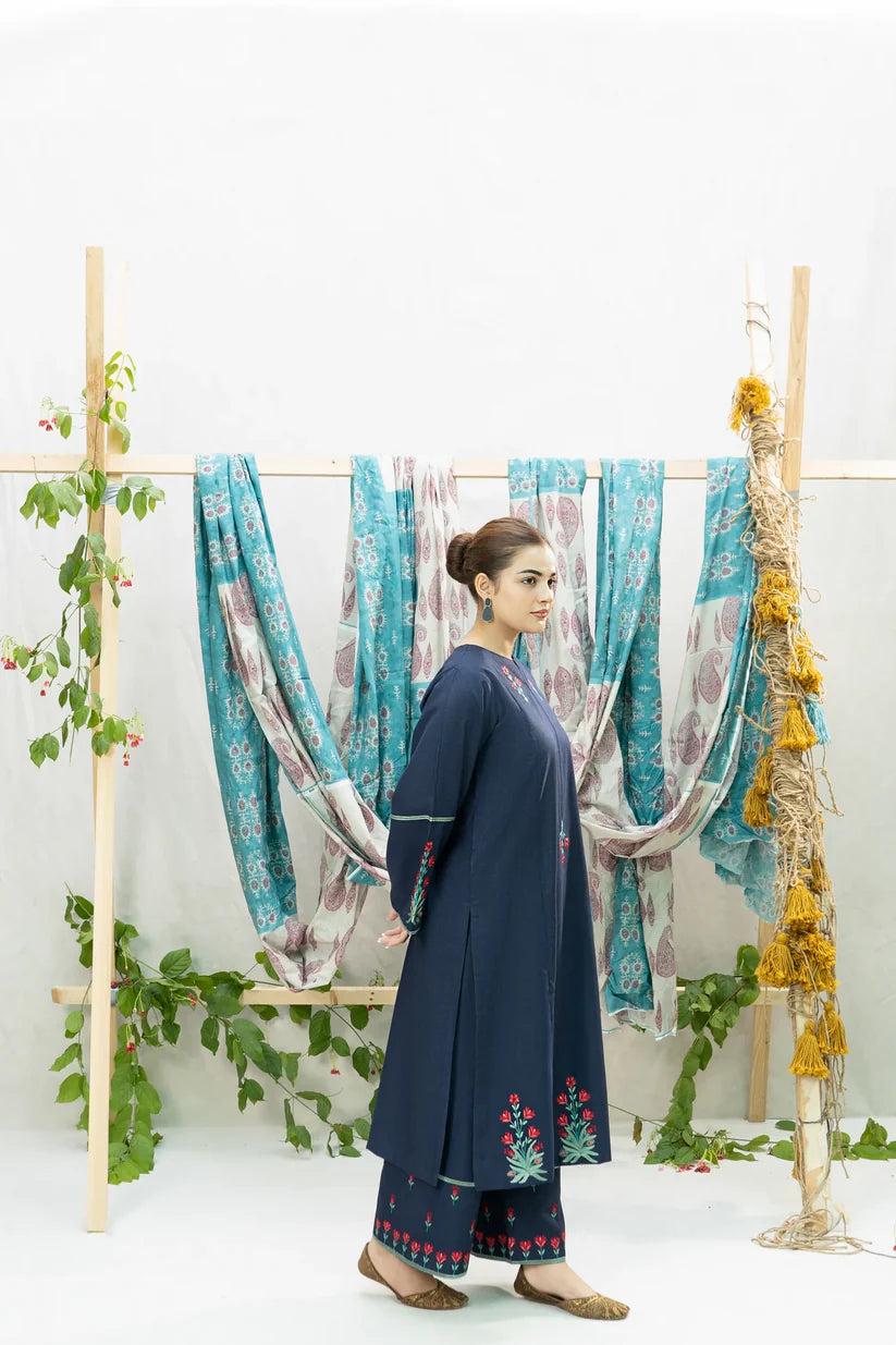 URGE-2PC DHANAK EMBROIDERED SHIRT WITH DHANAK EMBROIDDERED TROUSER-ADR 3397