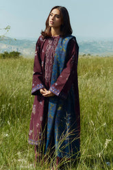 ZARA SHAH JAHAN-3PC DHANAK EMBROIDERED SHIRT WITH COURTRAI WOOL PRINTED SHAWL AND TROUSER-ADR-4045