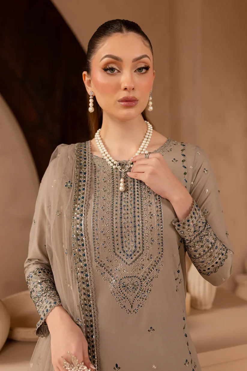 BATIK-3PC DHANAK EMBROIDERED SHIRT WITH ORGANZA EMBROIDERED DUPATTA AND EMB TROUSER-ADR-4120