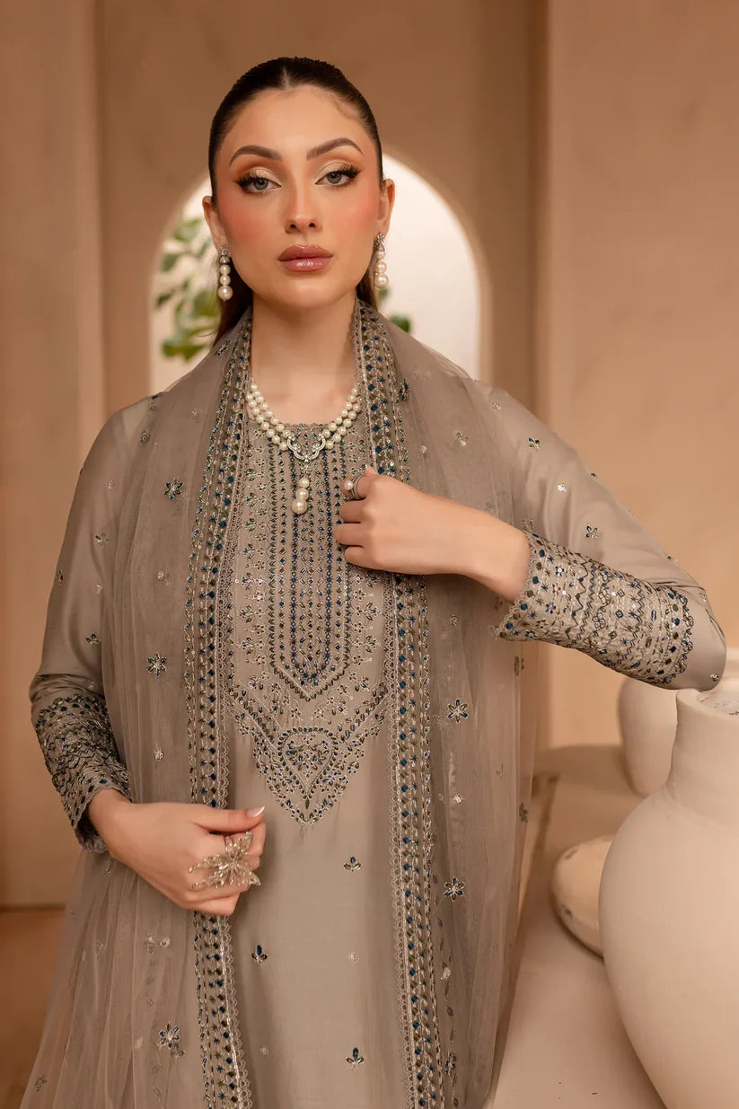 BATIK-3PC DHANAK EMBROIDERED SHIRT WITH ORGANZA EMBROIDERED DUPATTA AND EMB TROUSER-ADR-4120