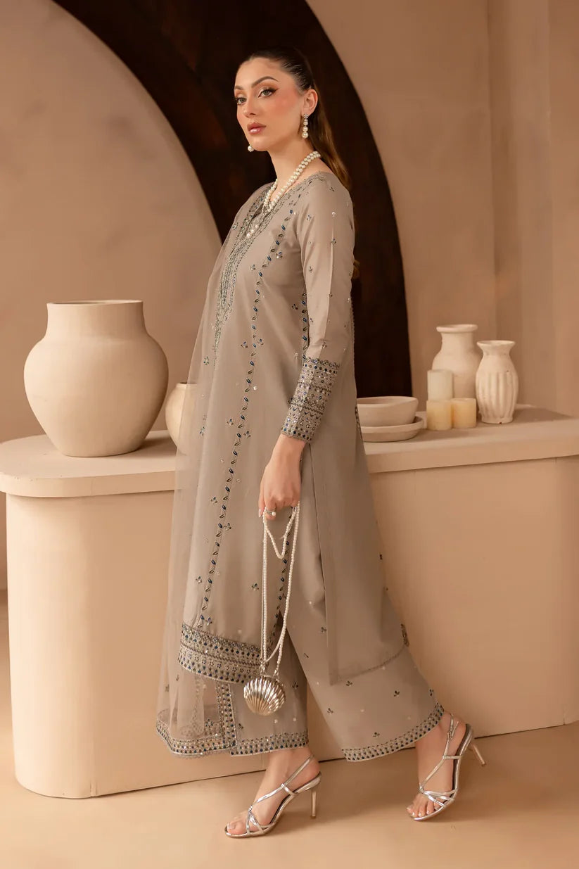 BATIK-3PC DHANAK EMBROIDERED SHIRT WITH ORGANZA EMBROIDERED DUPATTA AND EMB TROUSER-ADR-4120