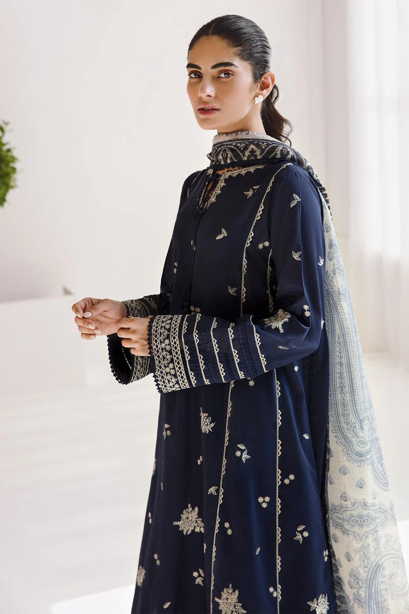 JAZMIN-3PC DHANAK SEQUENCE EMBROIDERED SHIRT WITH COUTRAI PRINTED SHAWL & DHANAK TOUSER-ADR-4182