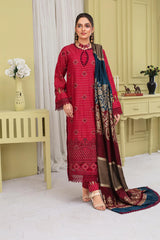 ADR-3PC KHADAR CUTWORK EMBROIDERED SHIRT WITH KASHMIRI JACQUARD WOOL SHAWL-ADR-1503