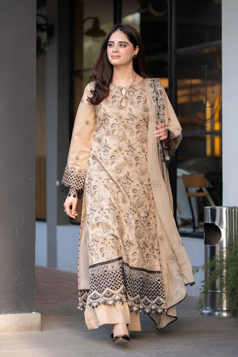SAPPHIRE-3PC DHANAK EMBROIDERED SHIRT WITH CHIFFON EMBROIDERED DUPATTA AND TROUSER-ADR-4035
