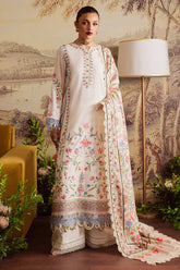 MAHNUR-3PC DHANAK EMBROIDERED SHIRT WITH COURTRAI PRINTED SHAWL & TROUSER-ADR-4329