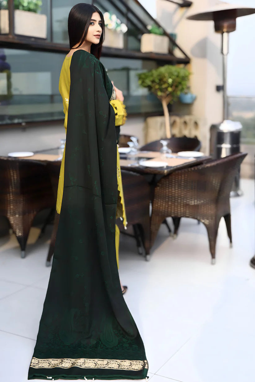 ADORE-3PC KHADDAR CUTWORK EMBROIDERED SHIRT WITH KASHMIRI JACQUARD WOOL SHAWL-ADR-1514
