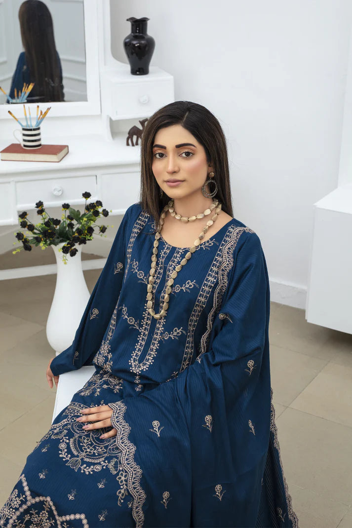ADORE-3PC DHANAK EMBROIDRED SHIRT WITH DHANAK EMBROIDRED SHAWL AND TROUSER-ADR