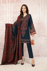 MARIA.B-3PC DHANAK EMBROIDRED SHIRT WITH COURTRAI PRINTED SHAWL AND TROUSER-ADR-4083